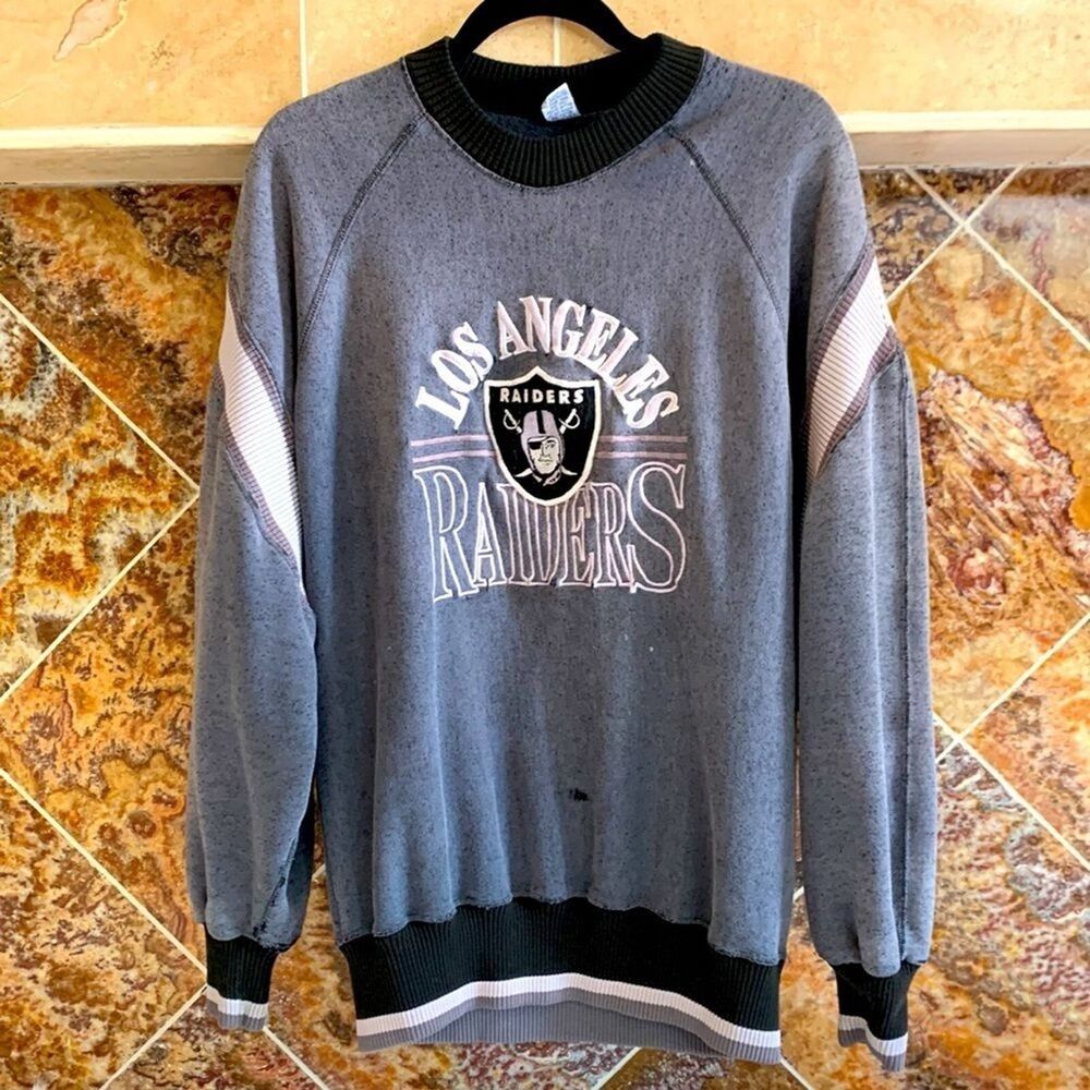 Vintage 90s The Game Los Angeles Raiders Letterman Ribbed Sweatshirt XL
